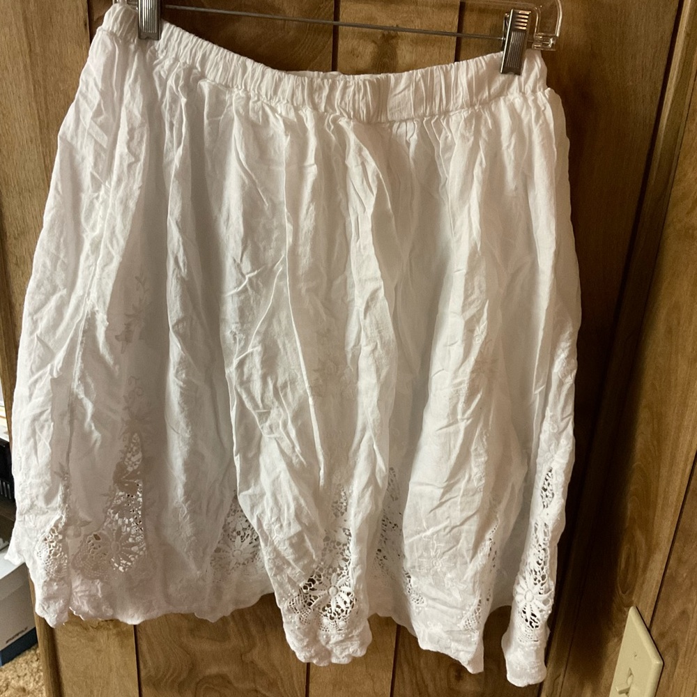 White Lace Crochet Midi Skirt